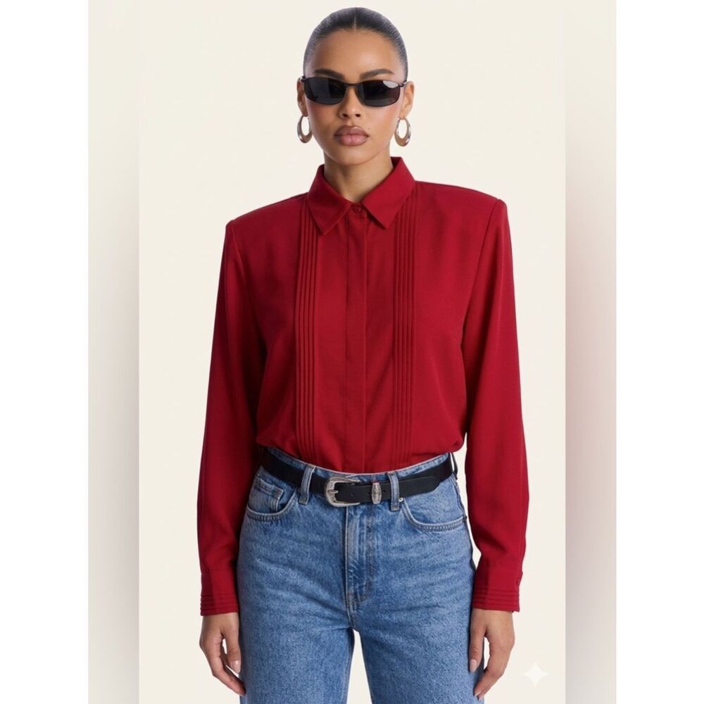 Apparenza Formal Red Botton Down Shirt Long Sleeve with Shoulder pads - Size XL